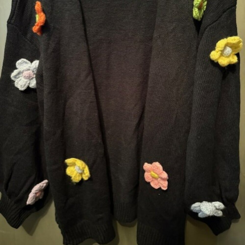 Retro Boho Floral Patched Drop Shoulder Open front Sweater Cardigan - NWOT - Picture 12 of 16